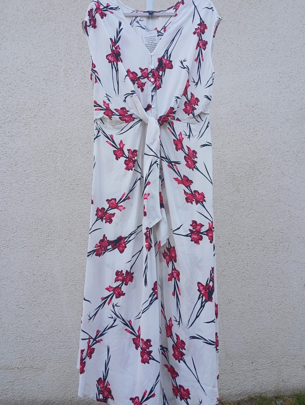 Ellos Women's Size 14 Floral Maxi Dress White Red Tie Front Button Front NWOT